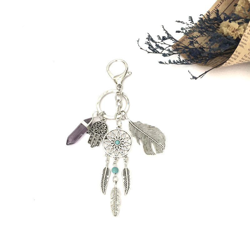 Wholesale Metal Dream Catcher Palm Feather Keychain